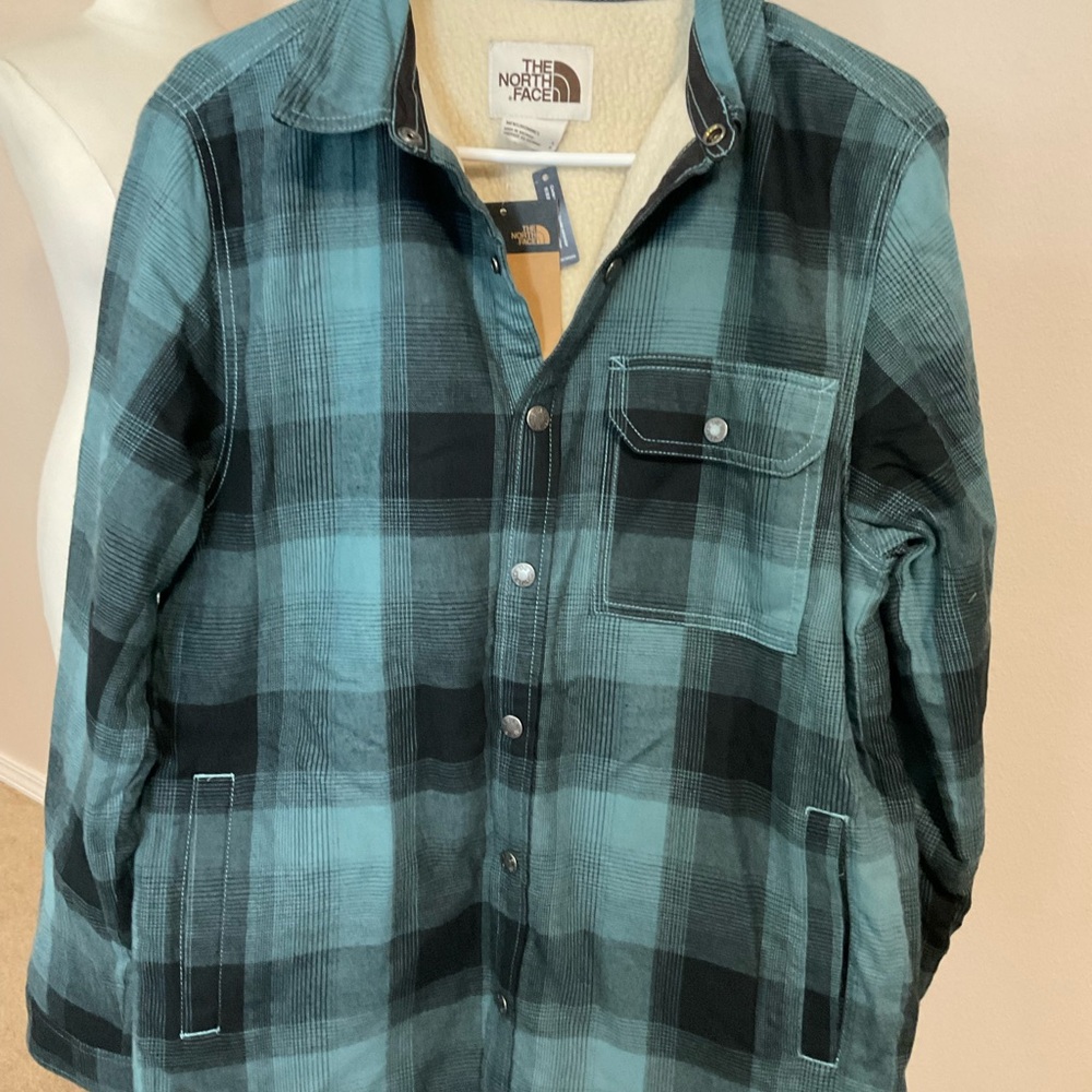 The North Face Men's Teal and Black Checkered Jacket